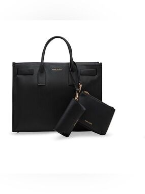 Anne Klein 3 Piece Work Bridge Snap Tote Bag. Black/Gold.